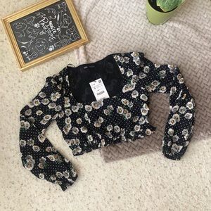 NWT ZARA FLORAL PRINT CROPPED BLOUSE